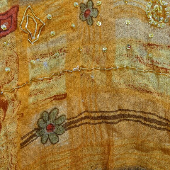 Vintage 90s Button Up Shirt Abstract Print Glass Beads Embroidery Safari Sheer - Picture 6 of 6